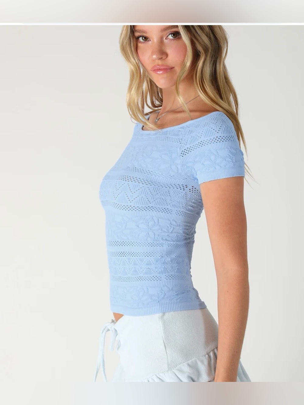 New Nikibiki Textured Seamless Short Sleeve Top ~ Serene Blue - Picture 2 of 8